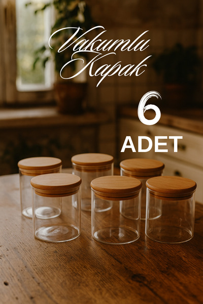 ZURİ DESİGN 6'lı Düz Cam Baharatlık Seti – Hava Geçirmez Vakum Bambu Kapaklı ...