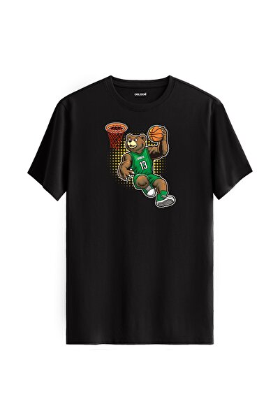 Colermi Basketball Player Slam Dunking with Green Jersey Bear Printed T-Shirt...