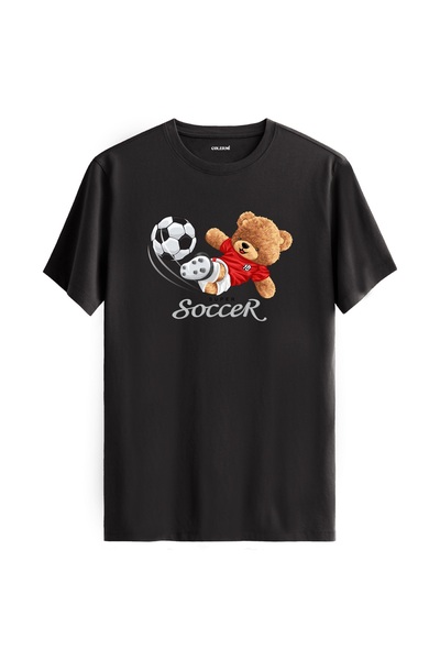Colermi Footballer Teddy Bear Soccer Printed T-Shirt - 100% Cotton Design T-Shirt