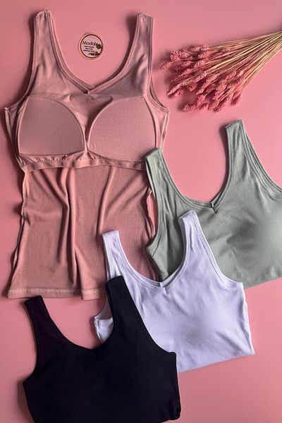Elosia Bratique |   Modal 4-Piece V-Neck Bra, Black, White, Powder and Green Camisole Women's Tank-Blouse