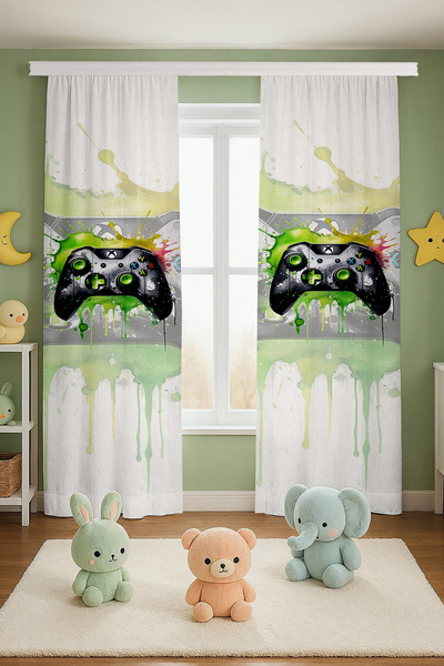 EVPANYA Gamer Player 22 Patterned Children's Baby Room Background Curtain (Single Wing Pricing)