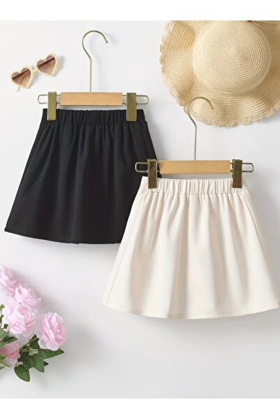 CARABO MODA Fusta mini din 2 piese pentru fetiță, cu pliuri în față și detaliu de fundă elastică în spate