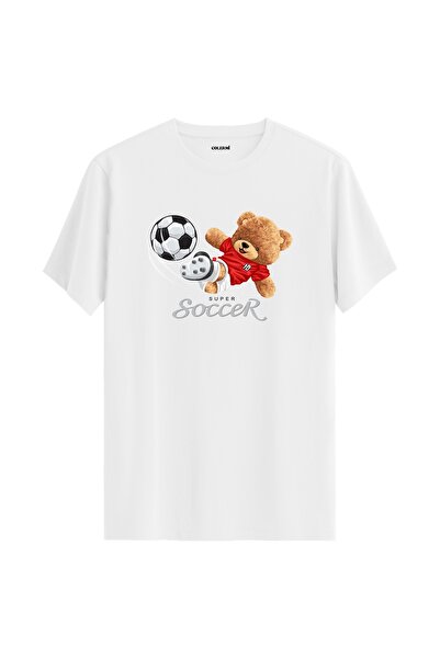 Colermi Footballer Teddy Bear Soccer Printed T-Shirt - 100% Cotton Design T-Shirt