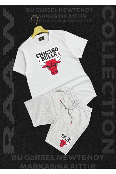 NEW TRENDY COLLECTİON Chigago Bulls Thşört - Combed Cotton Shorts 2-Pack Fan Combination Set