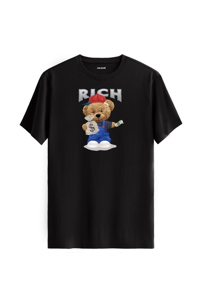 Colermi تي شيرت مطبوع عليه دمية دب غنية للجنسين - تي شيرت بتصميم عادي من نسيج...