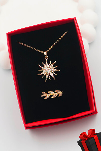 TREND COLLECTİON 316L Çelik Kadın Güneş Kolye ve Ayarlanabilir Zarif Taşlı Yü...