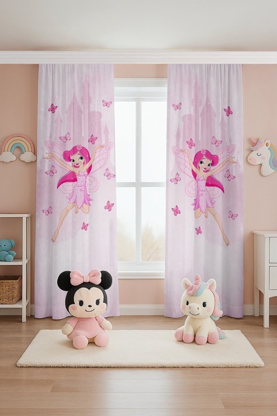 EVPANYA Pink Butterfly Fairy Girl Patterned Children's Baby Room Background Curtain (Single Wing Pricing)