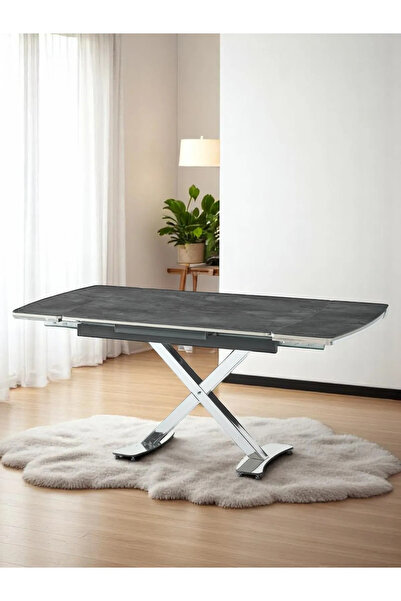 DENGEMA Diamond Açılır Kapanır Masa – Siyah Mermer, Krom Ayak, 80×120/180 cm, 4–6 Kişilik (Sandalyesiz)
