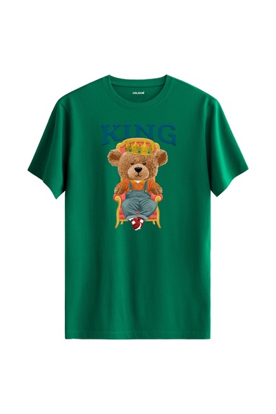 Colermi تي شيرت مطبوع عليه تيدي بير يرتدي التاج على عرش الملك - تي شيرت بتصمي...