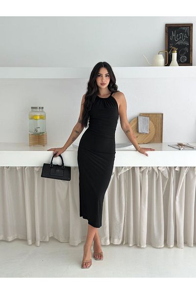HOT HOT Ip Knitted Strap Lined Shorts Maxi Slit Dress