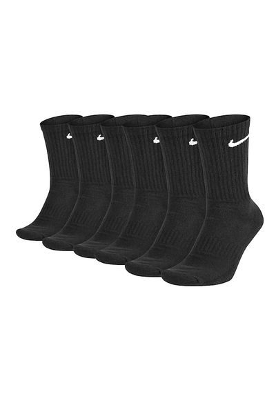 Nike Set 6 Pairs Cushioned Crew Sports Socks, Black, Size 38-42