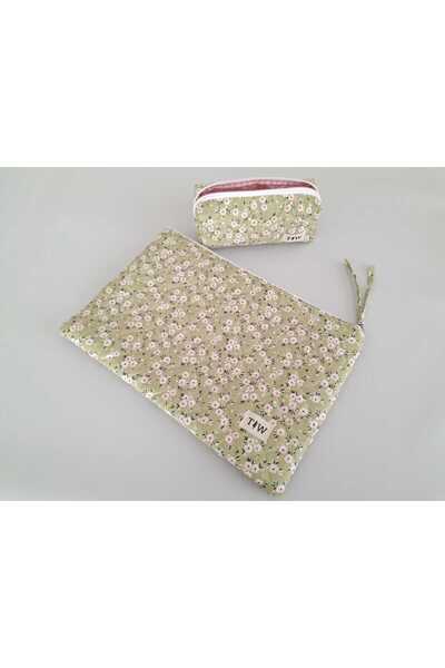 TALL WAY Θήκη φορητού υπολογιστή με πράσινο σχέδιο λουλουδιών- Σετ τσάντας για στυλό (10-11-12 ίντσες)