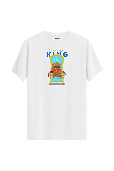 Colermi تي شيرت مطبوع عليه دمية دب الملك للجنسين - تي شيرت بتصميم عادي من نسي...