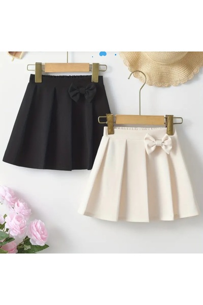 CARABO MODA Fusta mini din 2 piese pentru fetiță, cu pliuri în față și detaliu de fundă elastică în spate