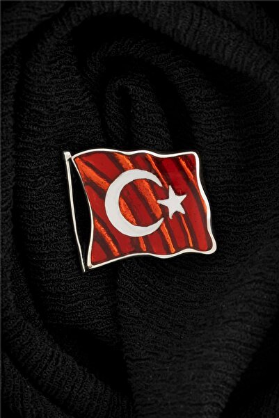 Silverplus Büyük Boy Mineli Türk Bayrağı Gümüş Rozet