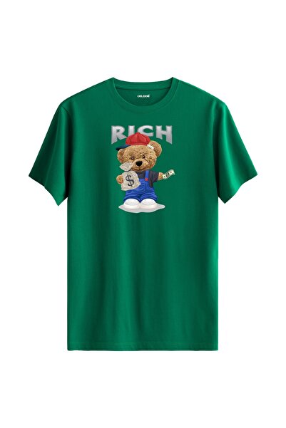 Colermi تي شيرت مطبوع عليه دمية دب غنية للجنسين - تي شيرت بتصميم عادي من نسيج...