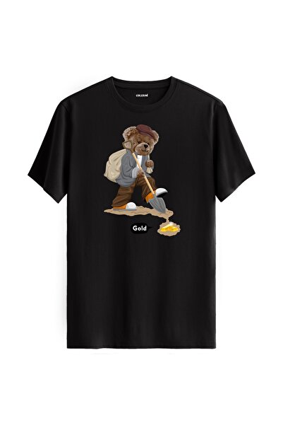Colermi تي شيرت مطبوع عليه دمية دب Gold Miner - تي شيرت بتصميم قطن 100%