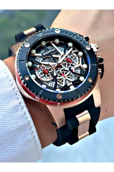 Quantum Function Black Color Hunter Silicone Cord Steel Case Men Wrist Watch 535.851Mr