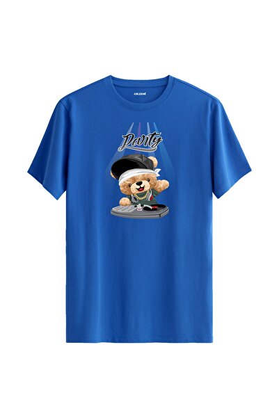 Colermi تي شيرت مطبوع عليه دمية دب Party DJ للجنسين - تي شيرت بتصميم قطن 100%
