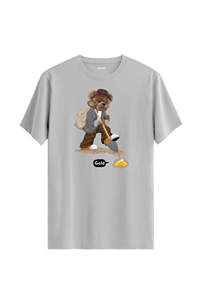 Colermi تي شيرت مطبوع عليه دمية دب Gold Miner - تي شيرت بتصميم قطن 100%