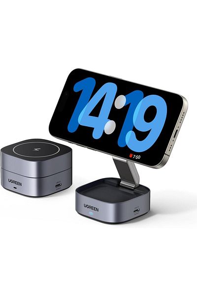 Ugreen MagFlow 2-in-1 Foldable Wireless Charging Pad with USB Type-C Cable 1m for iPhone Models 16/15/14 Se
