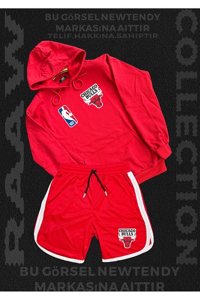 NEW TRENDY COLLECTİON Chigago Bulls Team Sweatshirt Shorts Combination Set for Fans 2 Items