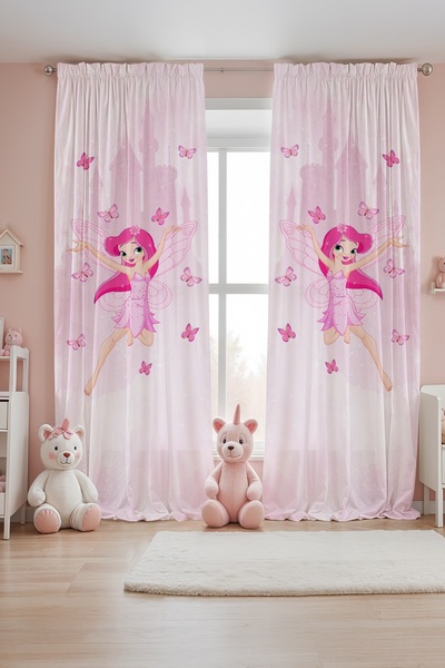 EVPANYA Pink Butterfly Fairy Girl Patterned Children's Baby Room Background Curtain (Single Wing Pricing)