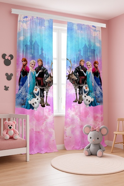 EVPANYA Castle Elsa and Her Friends Patterned Children's Baby Room Background Curtain (Single Wing Pricing)