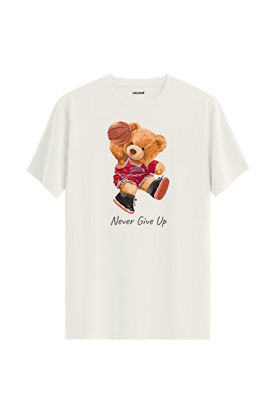 Colermi تي شيرت مطبوع عليه دمية دب كرة السلة - تي شيرت بتصميم Never Give Up