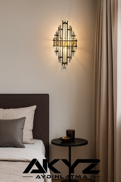 akyzlighting Metal & Cam Gövdeli Kristal Duvar Aplik