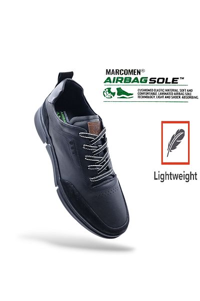 MARCOMEN Genuine Leather 45 46 47 Size Large Size Lightweight Design Men's Black Color Comfort Shoes