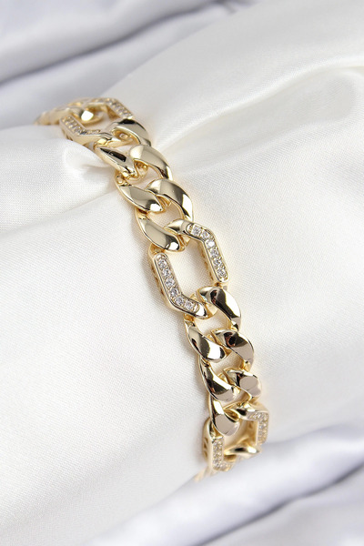 Epilons سوار نسائي من Bfs Vip مصنوع من حجر الزركون والذهب موديل سلسلة مجزأة