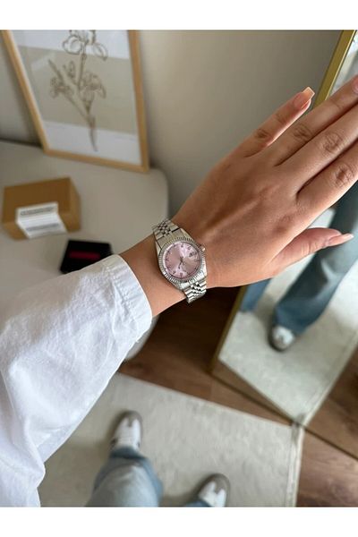 RoseandRoses Halisey Round Case Women Wrist Watch Silver (Pink Dial)