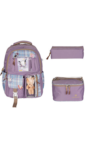 ÖZ KIRTASİYE Ayıcıklı Kore Tarzı Aksesuarlı 3'lü Set Kız Çocuk Ilkokul Çantas...