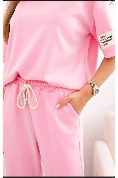 Gloryland Compleu sport-casual, mesaj *Life isn*t perfect, but your life can be*, roz