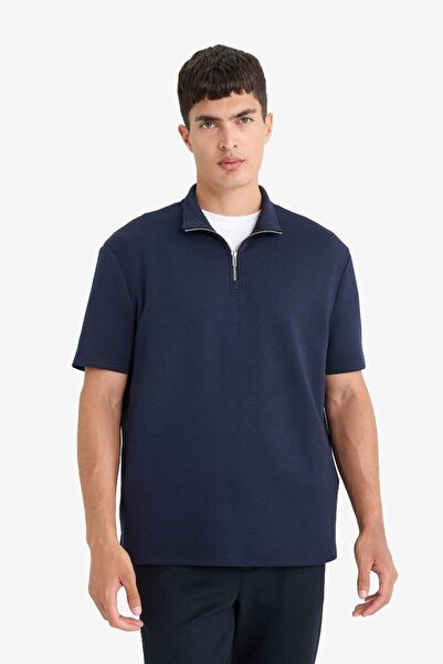 DeFacto Μπλουζάκι με κοντό μανίκι με κανονική εφαρμογή με γιακά με μισό φερμουάρ Modal ανάμεικτο βαρύ ύφασμα B6502AX25AU