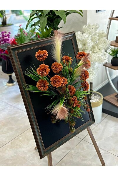 DDTREND MODERN TASARIM TABLO 3 BOYUTLU ÇERÇEVELİ TURUNCU YAPAY ÇİÇEK PAMPAS H...