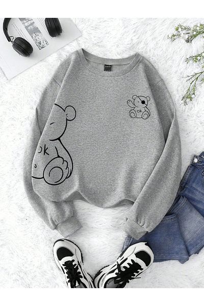 COHERENT Unisex Women/Men Bear Custom Colorful Oversize Crew Neck Cotton Sweatshirt