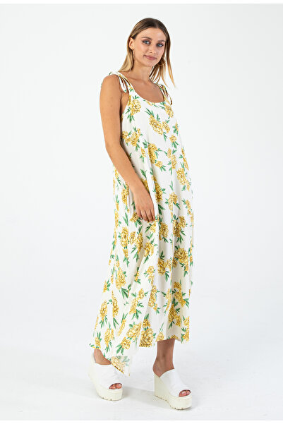 Nuevo Γυναικείο Καλοκαιρινό Φόρεμα με Φλοράλ Σχέδιο και Τιράντες – Λευκό Κίτρινο