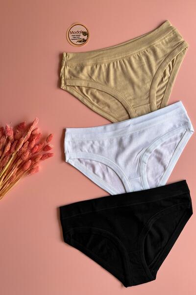 Elosia Modal Fabric | 6-Piece Black, White and Tan Extra Piping Bikini Women's Panties 51E05