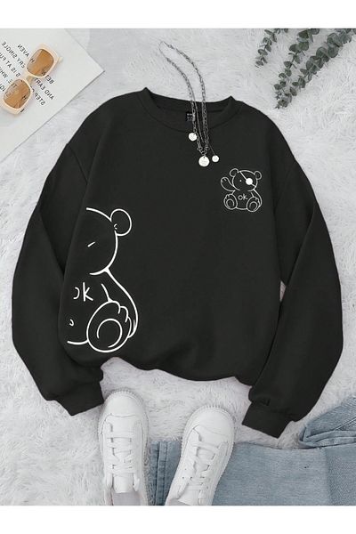 COHERENT Unisex Women/Men Bear Custom Colorful Oversize Crew Neck Cotton Sweatshirt