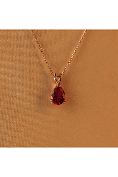 SİLVERCİTYBYEVA 925 Ayar Altın Kaplama Damla Yakut Kolye, Rose Altın Seçenekl...