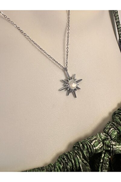 Uno Di Famiglia Elegant Steel Necklace with Enamel Pole Star, Minimalist Necklace, Steel Necklace