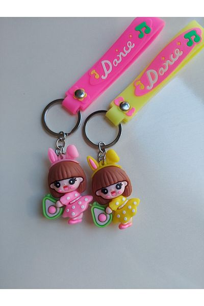 Lynare 3D Silicone Strawberry Girl Character Keychain and Bag Ornament 2 Pieces
