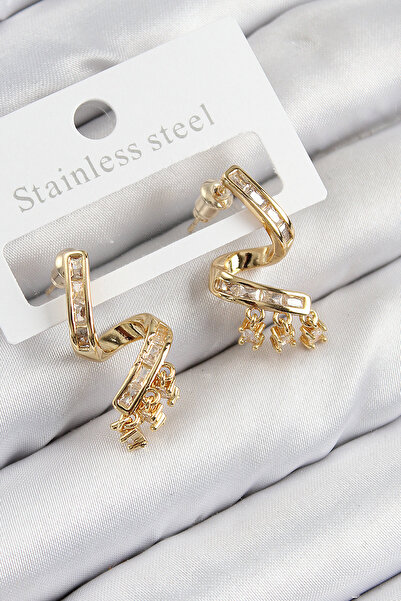 Epilons Brass Zircon Stone Curved Model Gold Color Women's Earrings - Tj-Bkp1...