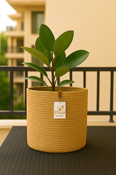 Efuliz Home Jüt-Hasır Çok Amaçlı-Dekoratif-Organizer Saksı Sepeti, Bahçe Düzenleyici Sepet (En:22, Boy:22)