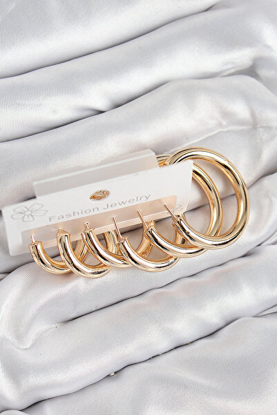 Epilons Brass Hoop Model Gold Color Women's Set Earrings - Tj-Bkp11057 Zenvia...