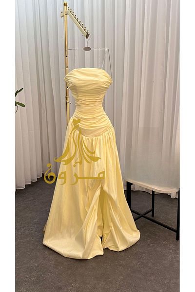 MEZON FASHION Lemony Evening Dress in Shantung Fabric