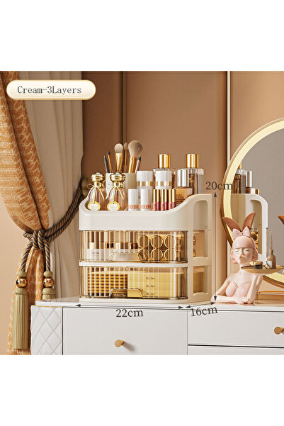 Choice صندوق تخزين مستحضرات التجميل كريمي - 3 طبقات، سعة كبيرة، درج شفاف، صندوق تخزين مكياج ومجوهرات، متعدد