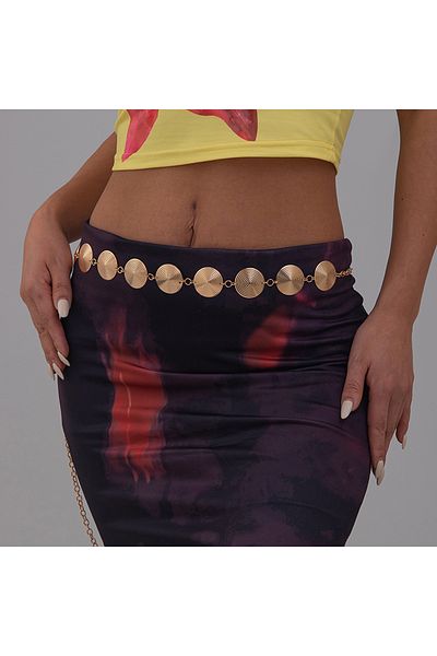 TABA BUTİK 9-Piece Adjustable Chain Women's Belt with Round Buckle Detail